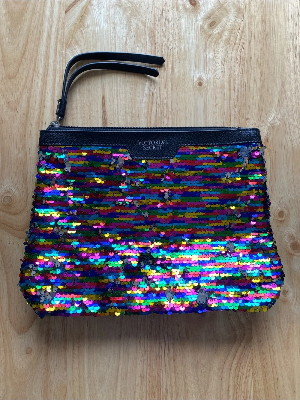 Victoria's Secret Black Trim Multicolor Sequin Cosmetic Pouch (NWOT)